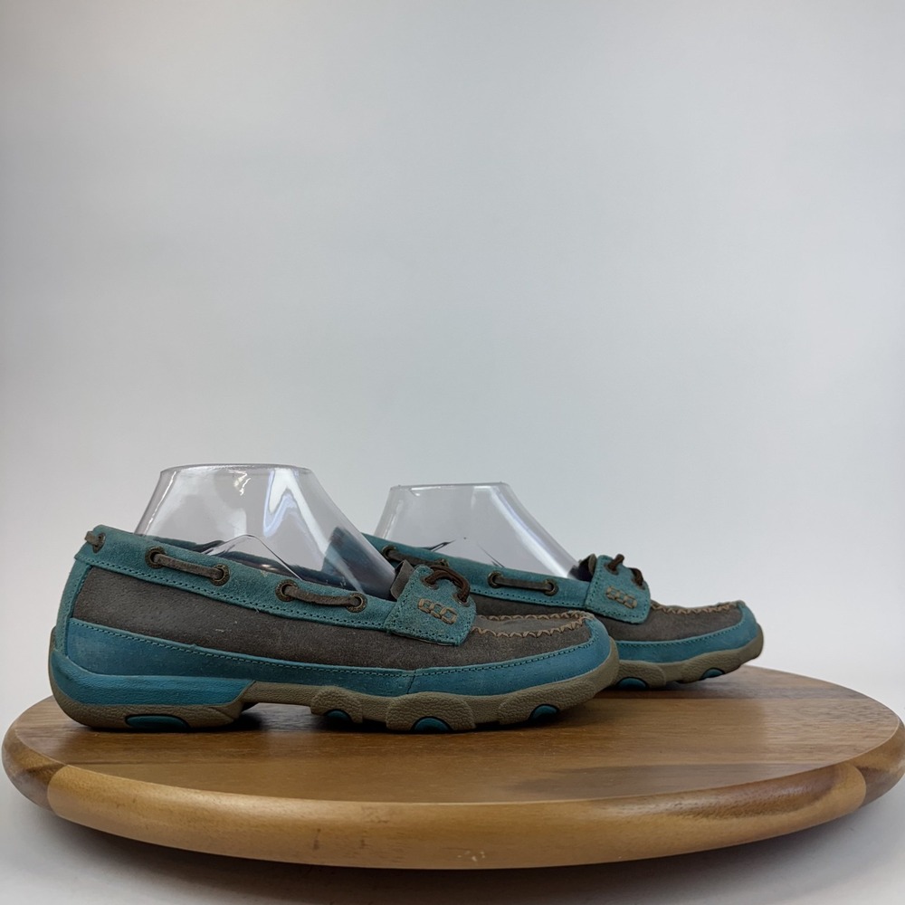 Womens Twisted X Brown Turquoise Leather Casual Driving Moccasins Size 8.5 M GUC